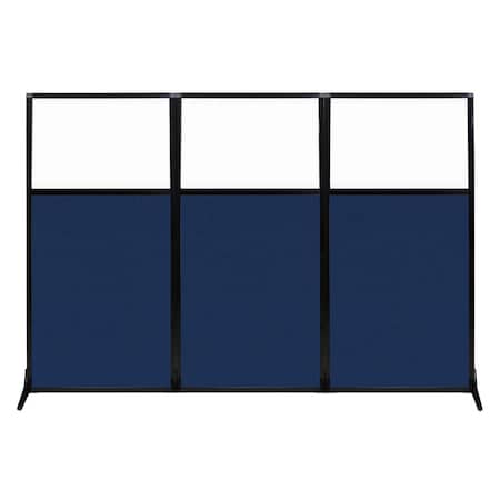 Versare Work Station Screen 99" x 70" Navy Blue Fabric With Clear Window 1840303